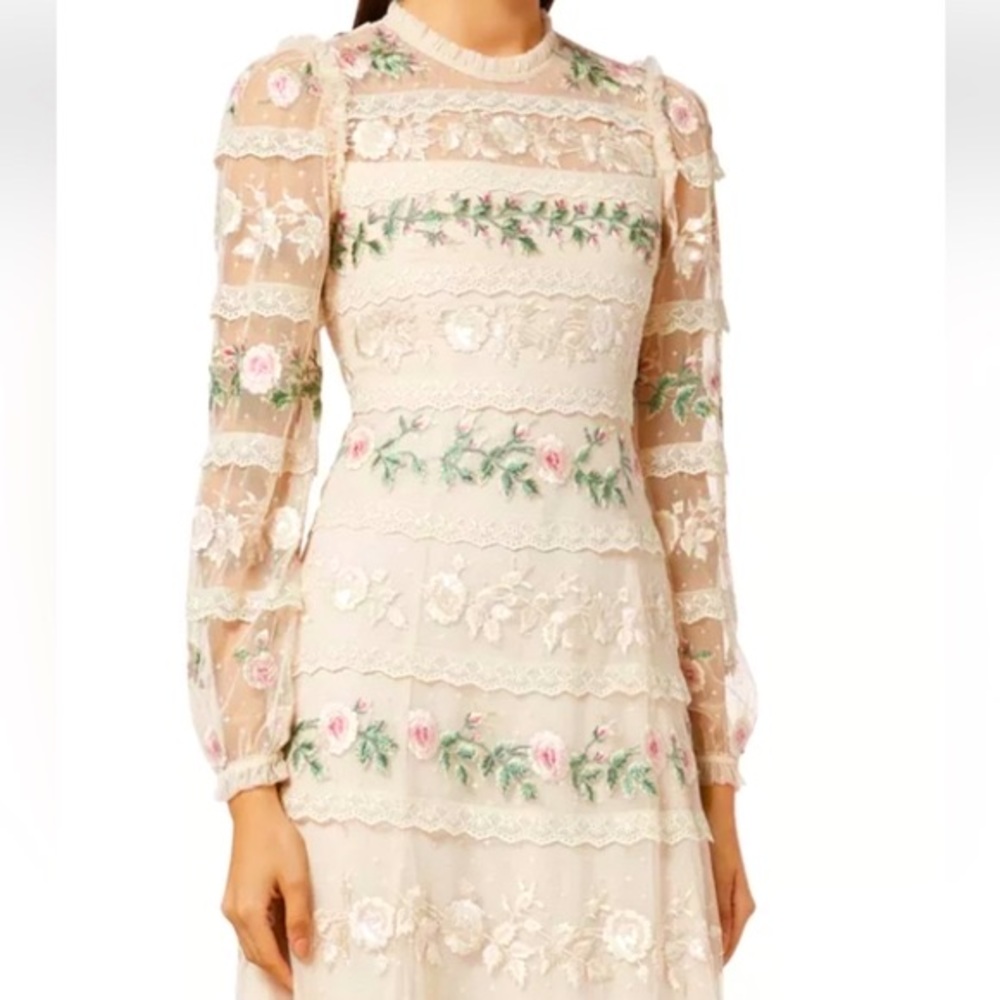 Needle & Thread x BHLDN Precious Rose 2 / XS Pink Embroidered Sequin Lace Formal - Picture 13 of 16